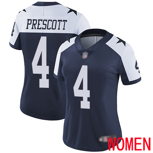 Women Dallas Cowboys Limited Navy Blue Dak Prescott Alternate #4 Vapor Untouchable Throwback NFL Jersey